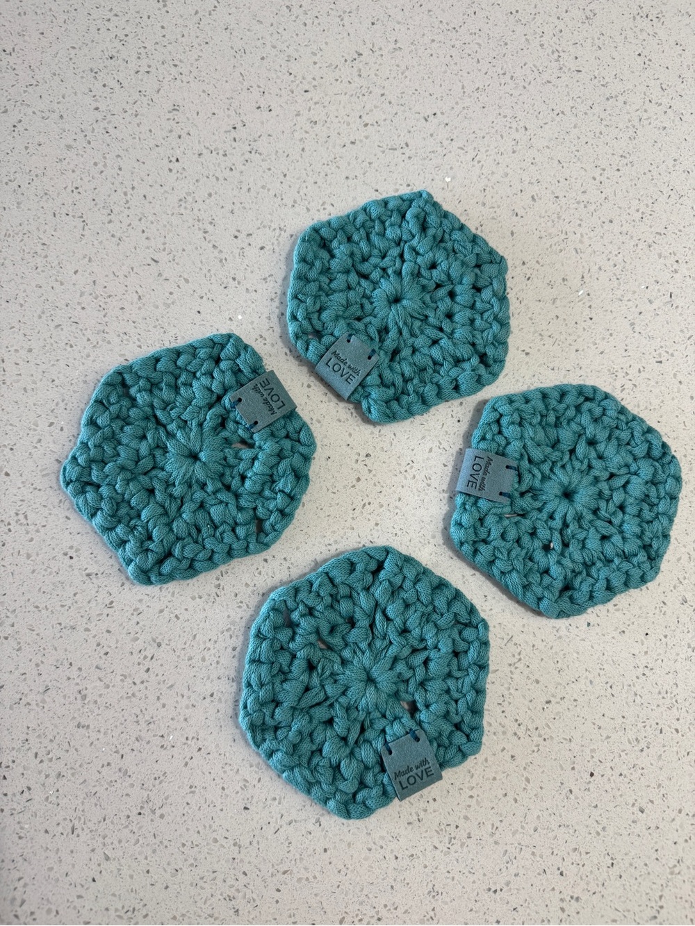 Love Teal Crochet Coaster Set - Pack of 4